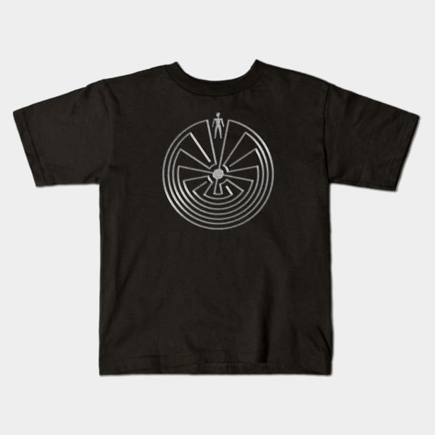 Native American Symbol - Man In The Maze - Silver Kids T-Shirt by EDDArt